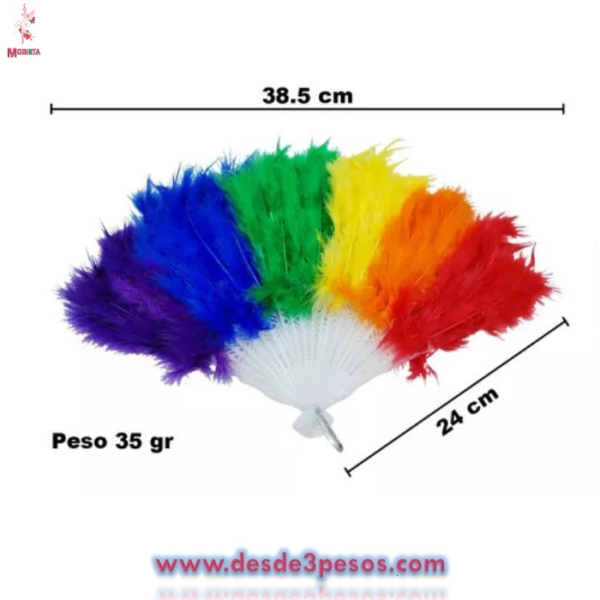 Abanico Plumas Arcoiris 38.5 x 24cm. - Imagen 3