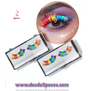 Par de Pestañas Arcoiris LGBT con Brillo 2cm. De largo