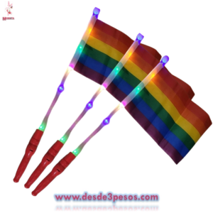 Bandera Arcoiris con luz en Baston 44 x 21cm. Pilas incluidas