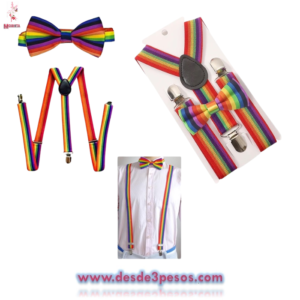 Tirantes ajustables para hombre Y corbatin de Arcoiris LGBT, unisex elastico