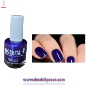 Esmalte para uñas MOSHITA en color azul Indigo brilloso 15ml.