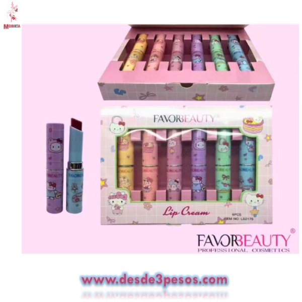 Estuche con 6 Labiales en diferente tono con Aromas Frutales FAVOR BEAUTY 8 X 1.5cm. - Imagen 4