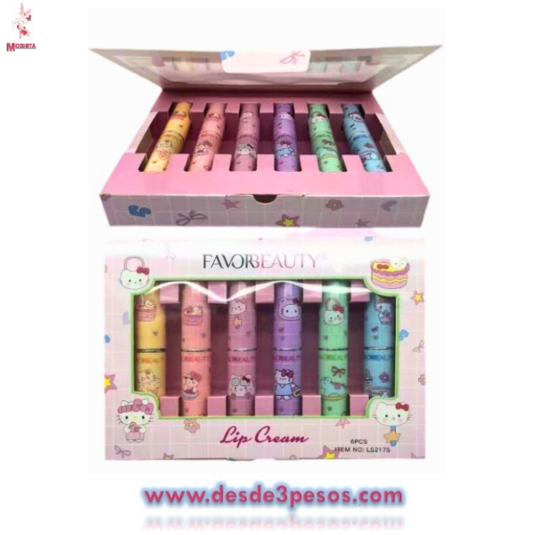 Estuche con 6 Labiales en diferente tono con Aromas Frutales FAVOR BEAUTY 8 X 1.5cm. - Imagen 3