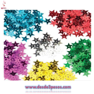 Carton con 20 sobres con lentejuela figura de Estrella 4 x 5.5cm.