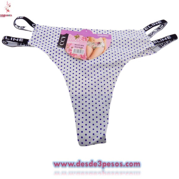 Panty Tanga Tela Invisible decorada con dos resortes a los costados da una talla 28 a una 32aprox. Unitalla - Imagen 3
