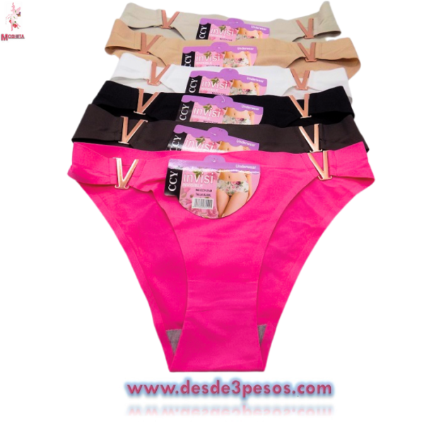 Panty Cachetero en tela Invisible colores lisos con detalle en metal a los lados