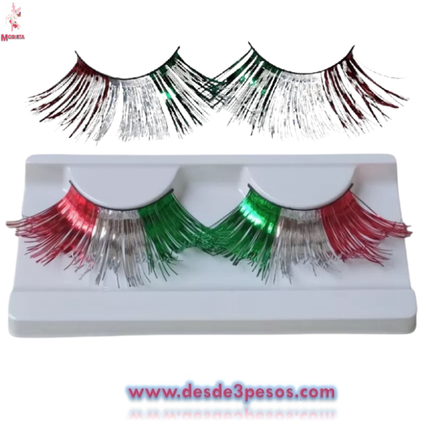 Par de pestañas Tricolor Metalicas 2.5cm. De largo x 5cm. De ancho caja con 10pza. Precio por 1pza.