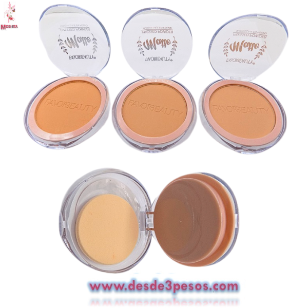 Base para Maquillaje con 3 Gamas, Polvo Compacto incluye esponja aplicador 8cm de diámetro - Imagen 3