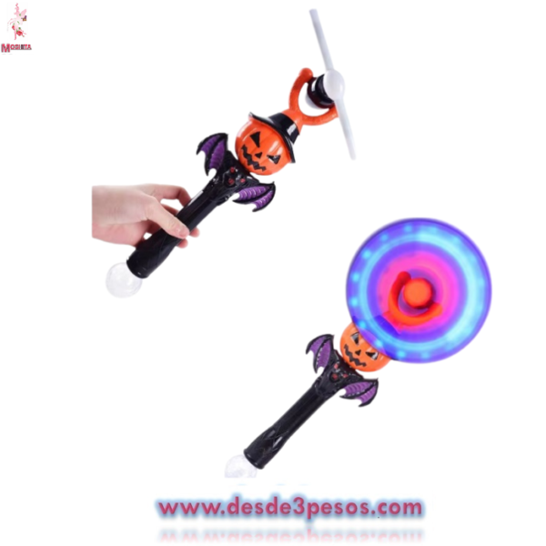 Varita de Luz Led Giratoria Musical para Halloween 3 modelos 42 x 11cm. Ocupa 3 pilas AA no incluidas - Imagen 2