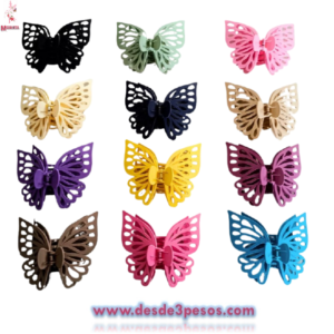 Paquete con 12 Pinza en forma de Mariposa en tonos Matte 9.5 x 9 cm. $ Unitario $9.21