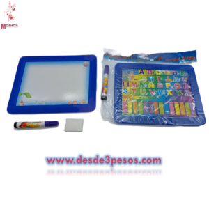 Pizarron con plumin y borrador Parte posterior con tablas de multiplicar y Abcedario23 x 17.5 cm