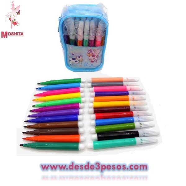 Maletin Azul con 24 Plumines de colores 8cm - Imagen 2