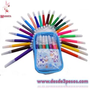 Maletin Azul con 24 Plumines de colores 8cm