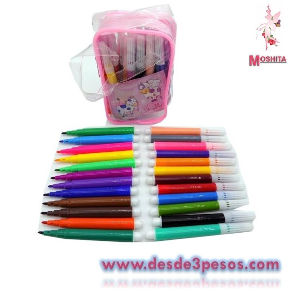 Maletin Rosa con 24 Plumines de Colores 8 cm - Imagen 2