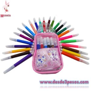 Maletin Rosa con 24 Plumines de Colores 8 cm
