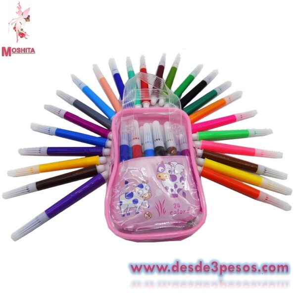 Maletin Rosa con 24 Plumines de Colores 8 cm