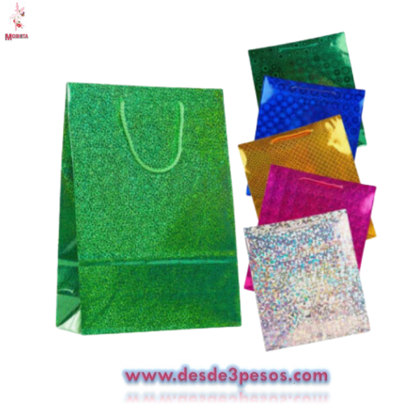 Paquete con 12 Bolsas de Holograma MEDIANA en varios colores 26 x 34 cm