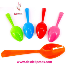 Paquete con 25 Cucharas Sopera de plastico en colores 17.5cm. De largo