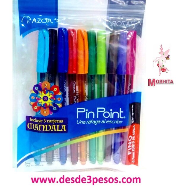 Pin Point Boligrafo AZOR MANDALA, Punto Fino Bolsa con 10 pza. - Imagen 2