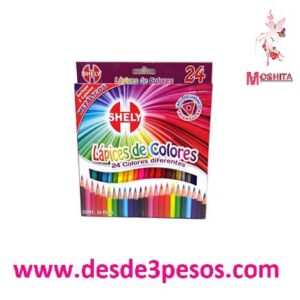 Lapices de Colores SHELY 24 pza. Incluye 1 Colores Metalicos y. Gratis 1 Lapiz DUO