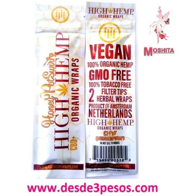 HIGH HEMP Honey - Miel, Sobre con 2 Filtros y 2 Envolturas Herbales.
