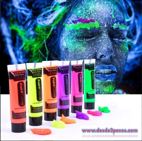 Pintura para el cuerpo y la cara que brilla en la oscuridad de color fluorescente 25 ml - Imagen 2