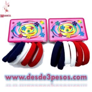 Bolsa con 12 Ligas con 6 ligas en Colores ESCOLARES de Material Lycra. CHICA 4.5 cm. Precio unitario $1.95
