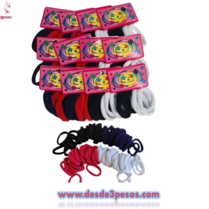 Bolsa con 12 cartones, cada carton con 6 Ligas Colores ESCOLARES de Material Lycra. MEDIANA 5.5 cm