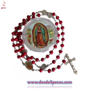 Rosario de Madera en cajita con estampado religioso