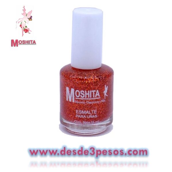 Esmalte para Uñas MOSHITA Color COBRE GLITTER con 15 ml.