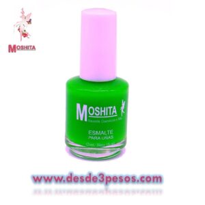 Esmalte para Uñas MOSHITA Color VERDE NEON CON GLITER con 15 ml.