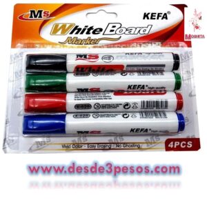 Blister con 4 Pintarrones para pizarron Blanco, Negro, Rojo, Azul y Verde.