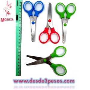 Tijera escolar Metalica de Acero inoxidable, 12 cms Largo, Azul, Salmon y Verde