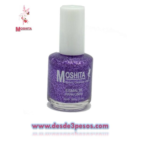 Esmalte para Uñas MOSHITA Color GLITTER MORADO con 15 ml.