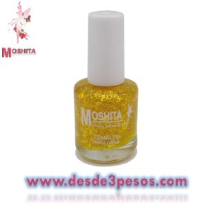 Esmalte para Uñas MOSHITA Color GLITTER DORADO con 15 ml.