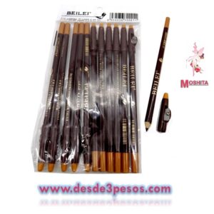 Paquete de 12 Lapiz Delineador de Madera Color Café con SACAPUNTAS en tapa 18.5 cms de Largo