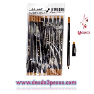 Paquete de 12 Lapiz Delineador de Madera Color NEGRO con SACAPUNTAS en tapa 18.5 cms de Largo