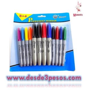 Blister con 12 Marcadores Plumin 8 delgados y 4 Gruesos en Blister