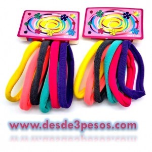 Bolsa con 12 Piezas con 6 Ligas Valerina de Lycra GRANDE Colores MATE 8.5 cms. De Largo
