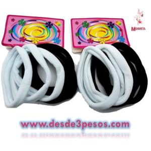 Paq.c/12 Pzas c/6 Ligas Licra GRANDE en BLANCO Y NEGRO 8.5 cm