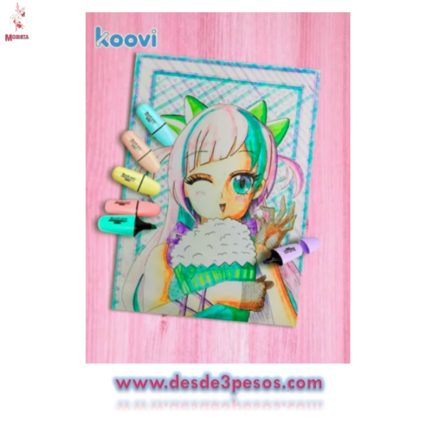Paquete con 6 Mini Marcatextos PASTEL Koovi.7 cm. De largo - Imagen 3