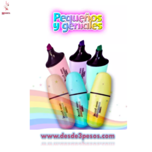 Paquete con 6 Mini Marcatextos PASTEL Koovi.7 cm. De largo
