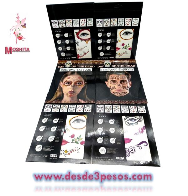 Hoja de Tatuaje Catrina Halloween Para hombre y mujer, Day of the Death , Catrinas 18.5 x 14.5cm. - Imagen 2
