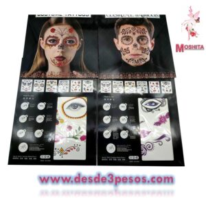 Hoja de Tatuaje Catrina Halloween Para hombre y mujer, Day of the Death , Catrinas 18.5 x 14.5cm.