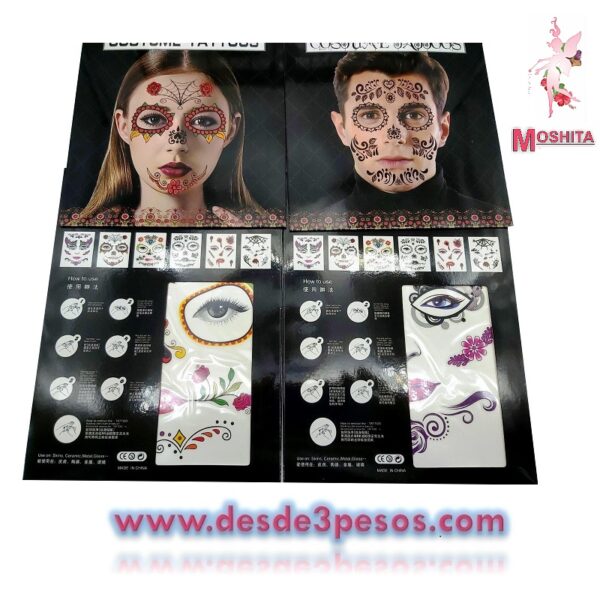 Hoja de Tatuaje Catrina Halloween Para hombre y mujer, Day of the Death , Catrinas 18.5 x 14.5cm.