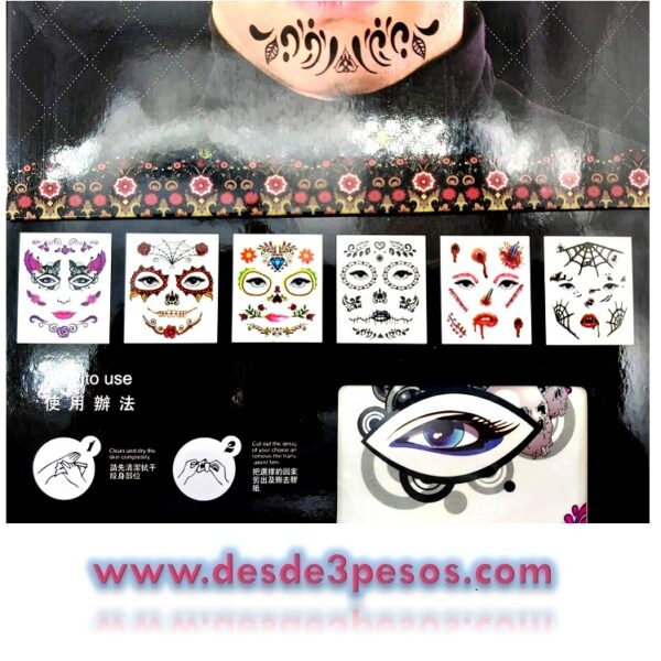 Hoja de Tatuaje Catrina Halloween Para hombre y mujer, Day of the Death , Catrinas 18.5 x 14.5cm. - Imagen 3