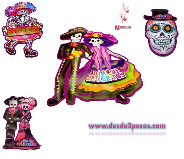 Figuras de Carton MEDIANAS en 2da dimension Diamantado en varios modelos del dia de muertos 40 x 28 cm