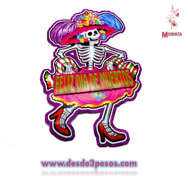 Figuras de Carton MEDIANAS en 2da dimension Diamantado en varios modelos del dia de muertos 40 x 28 cm - Imagen 2