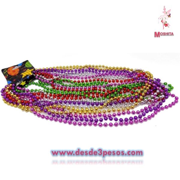 Paquete con 12 Collares de Bolitas Cromadas 6 colores 36cm - Imagen 2