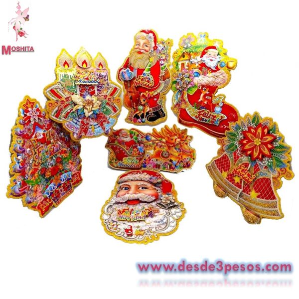 Figuras de Carton Navideñas 2D en Modelos diferentes con diamantina 22cm en orillas
